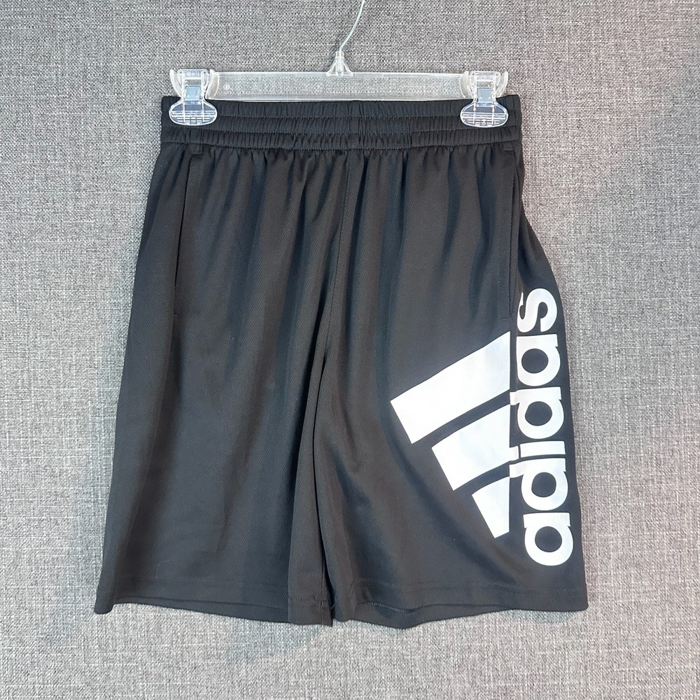 Adidas Youth Boys L/G 14-16 Black Athletic Shorts Climalite Logo‎